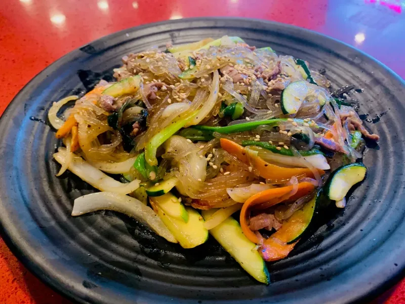 Japchae glass noodles with beef and vegetables